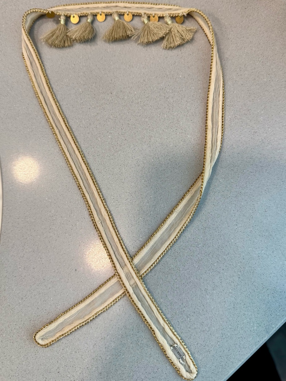 Chan Luu Cream Tassel Wrap Choker Necklace Gold Disc Trim w/ Dust Bag